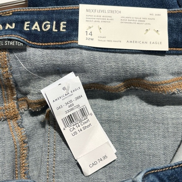 AMERICAN EAGLE  Sz 14S Dark Wash Distressed Chewed Hem Super High Rise Jeans NEW - Picture 12 of 13